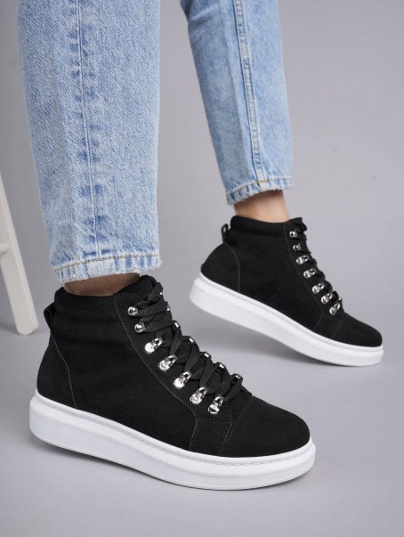 SLW206 Ottawa Bağcıklı Süet Erkek Günlük Spor Bot BT - Siyah