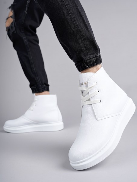 SLW207 Oslo Bağcıklı Cilt Erkek Günlük Spor Bot BT - Beyaz