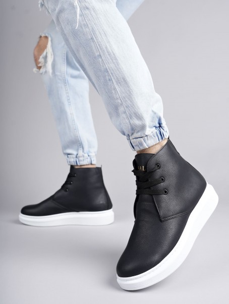 SLW207 Oslo Bağcıklı Cilt Erkek Günlük Spor Bot BT - Siyah