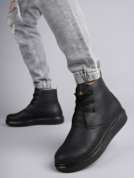 SLW207 Oslo Bağcıklı Cilt Erkek Günlük Spor Bot ST - Siyah