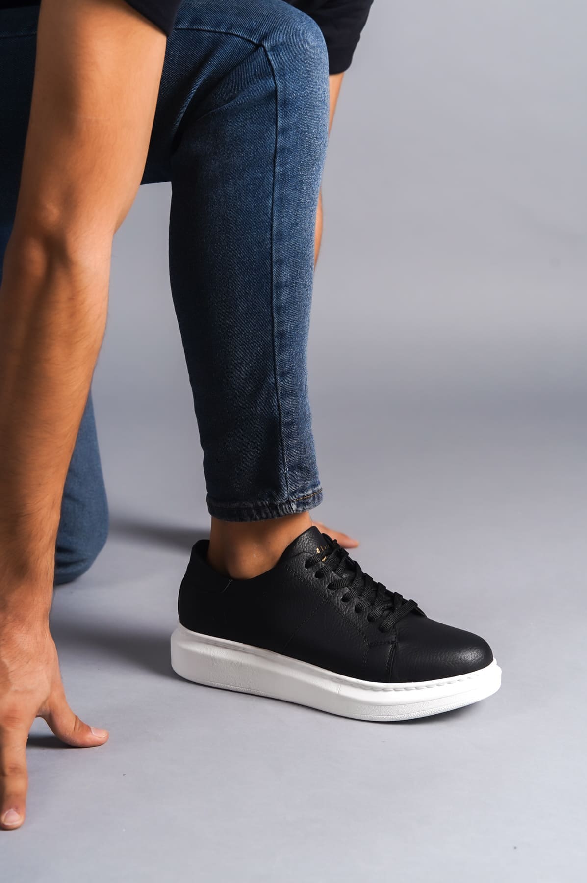 SLW151 Boost Bağcıklı Cilt Erkek Günlük Sneaker Ayakkabı CBT - Siyah görsel 1