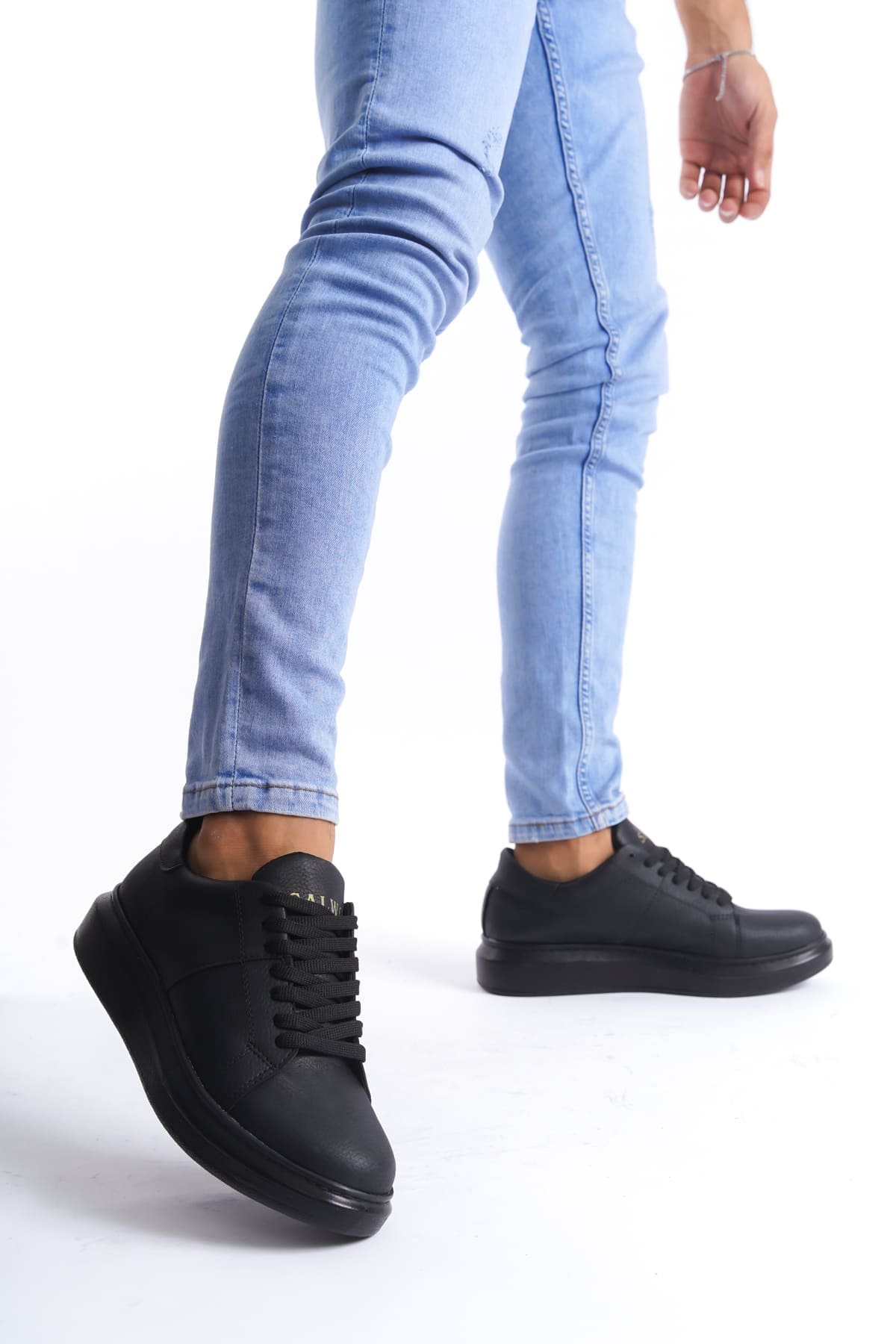 SLW151 Boost Bağcıklı Cilt Erkek Günlük Sneaker Ayakkabı CST - Siyah görsel 1