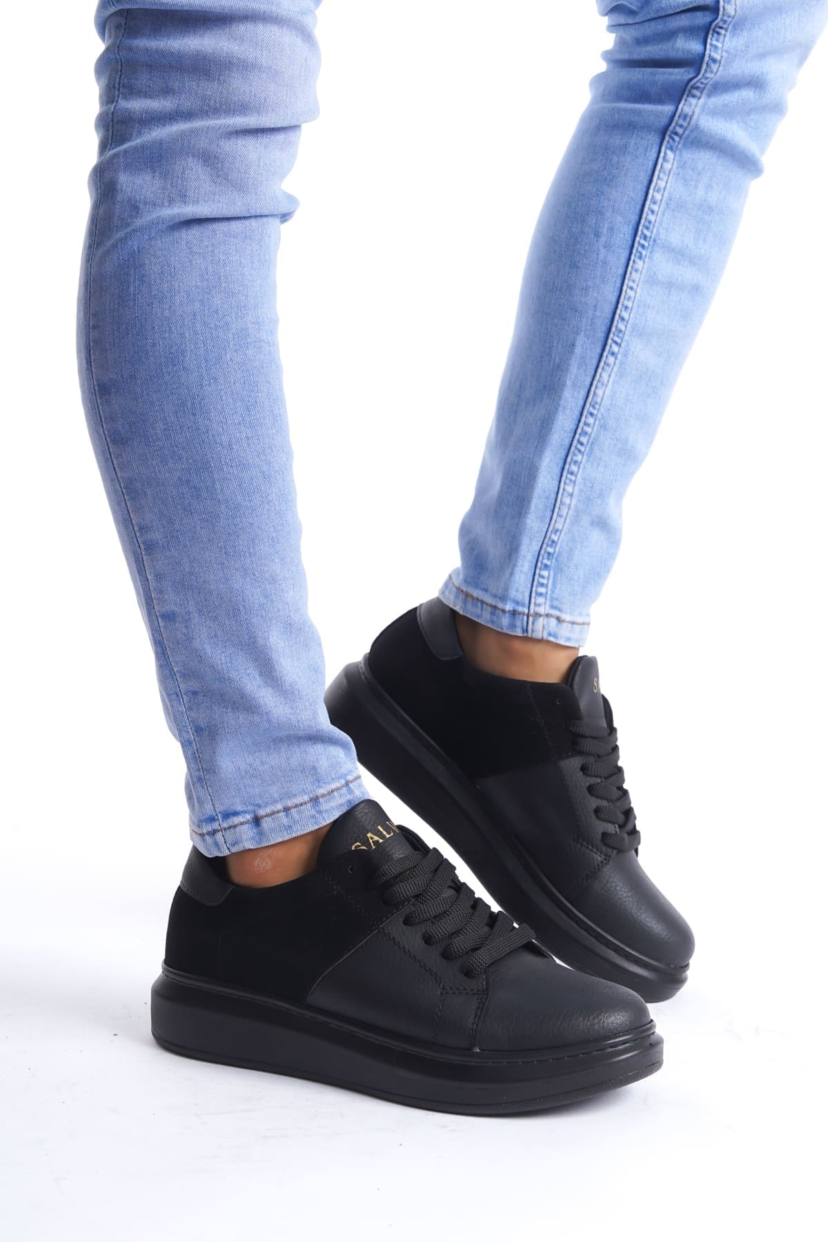 SLW151 Boost Bağcıklı Cilt Süet Erkek Günlük Sneaker Ayakkabı CSST - Siyah görsel 1