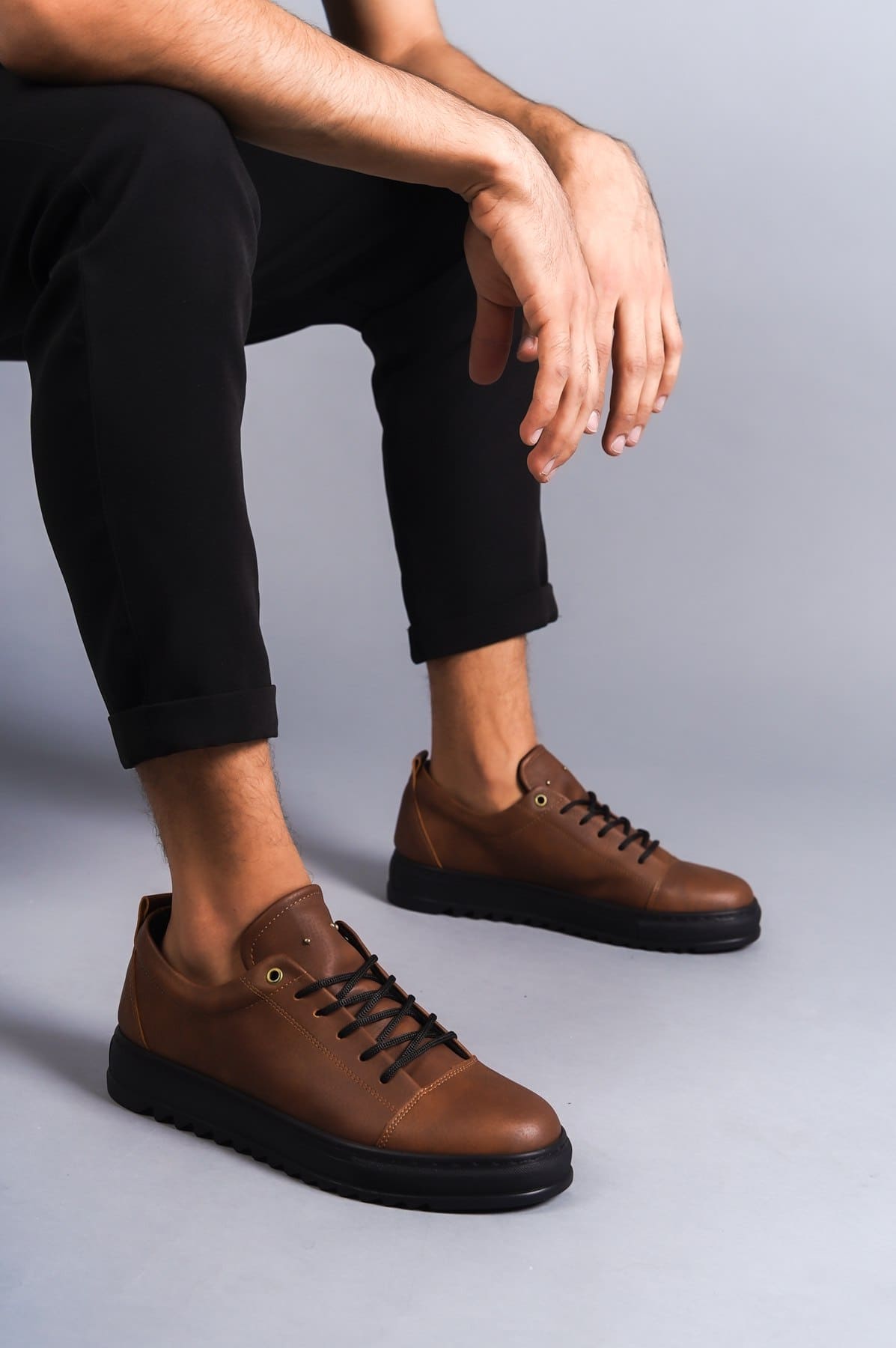 SLW152 Cool Bağcıklı Cilt Erkek Günlük Spor Klasik Ayakkabı CST - Taba görsel 1