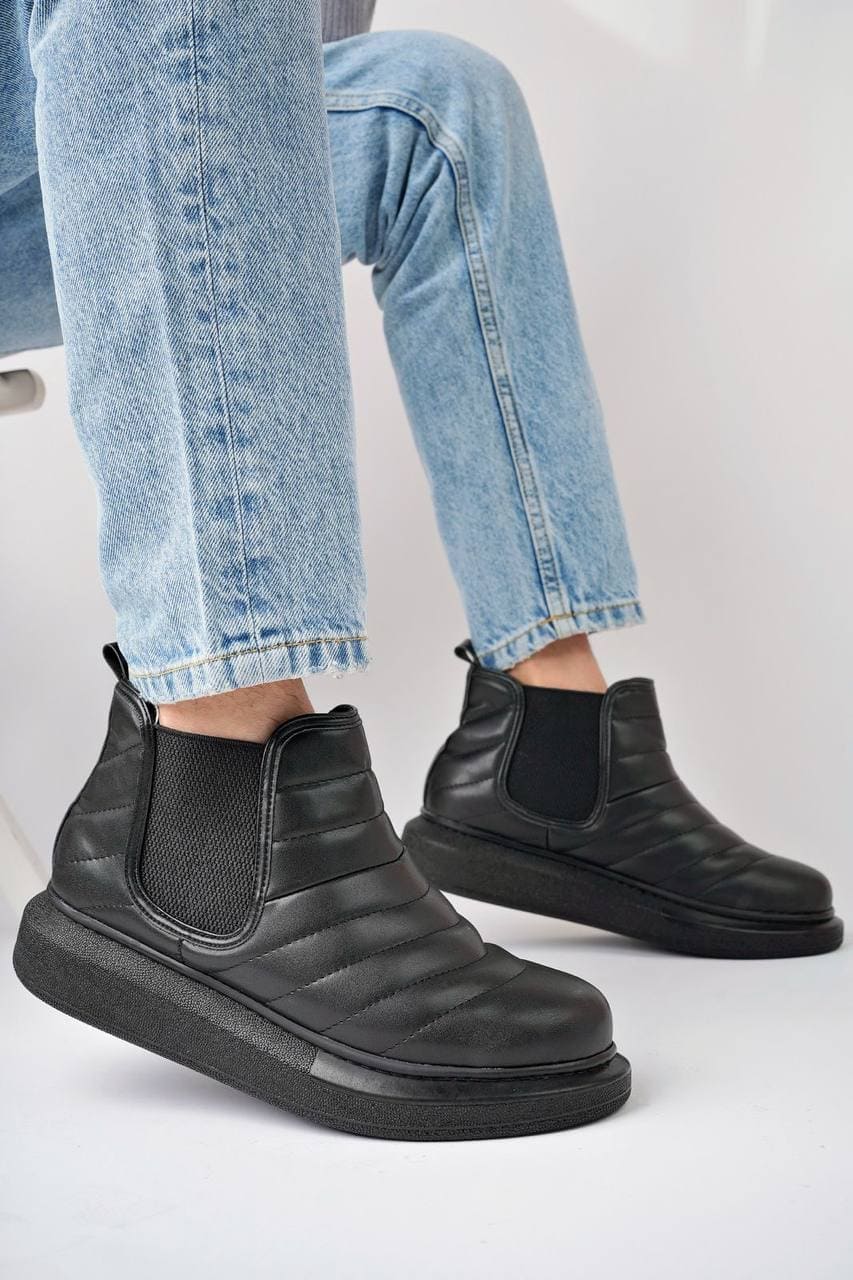 SLW205 Boston Bağcıksız Cilt Erkek Spor Bot ST - Siyah görsel 1